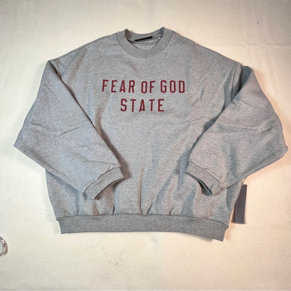 Fear Of God Essentials Gray Sweatshirt Men L State Grey Red Streetwear Crew Neck